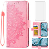 Asuwish Compatible with OnePlus Nord Wallet Case Tempered Glass Screen Protector Credit Card Holder Flip Wrist Strap Stand Cell Phone Cover for One Plus On 1 Plus 1plus One+ 1+ 1+Nord Rose Gold